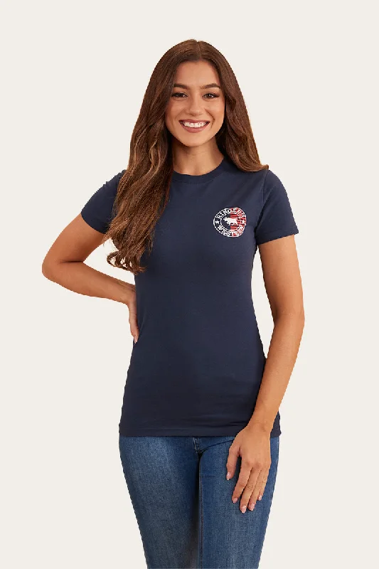 gym stretch t-shirts -Signature Bull Flag Womens Classic Fit T-Shirt - Navy