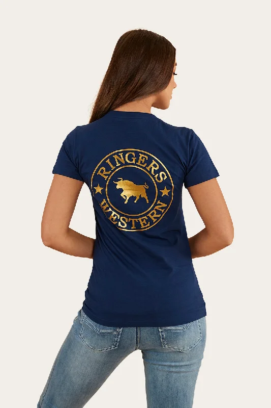 sleek glow t-shirts -Signature Bull Womens Classic Fit T-Shirt - Navy/Gold