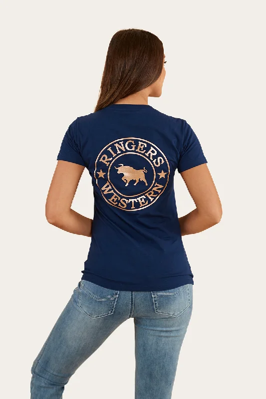 violet cozy t-shirts -Signature Bull Womens Classic Fit T-Shirt - Navy/Rose Gold