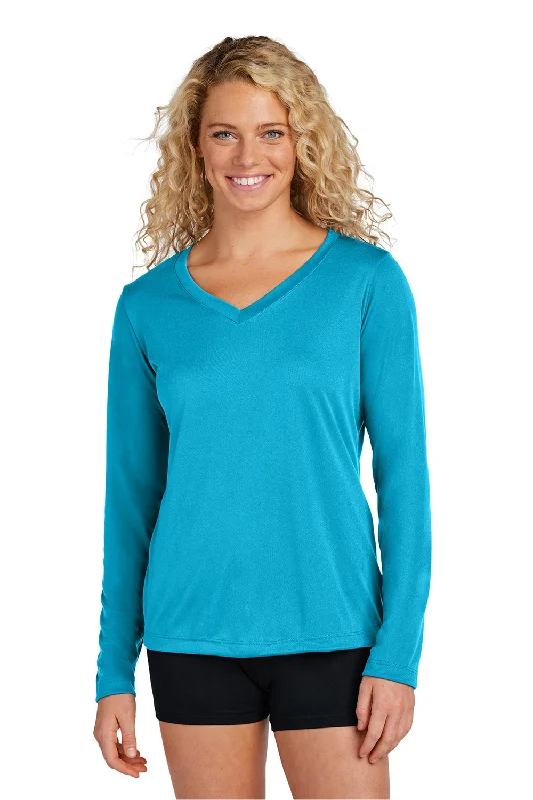 olive gym t-shirts -Sport-Tek Womens Competitor Moisture Wicking Long Sleeve V-Neck T-Shirt - Atomic Blue