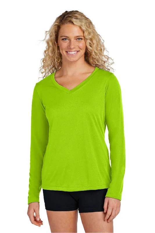 squad stretch t-shirts -Sport-Tek Womens Competitor Moisture Wicking Long Sleeve V-Neck T-Shirt - Lime Shock Green