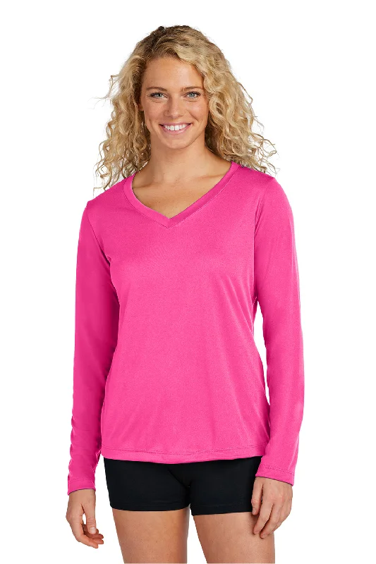 petite ripple t-shirts -Sport-Tek Womens Competitor Moisture Wicking Long Sleeve V-Neck T-Shirt - Neon Pink