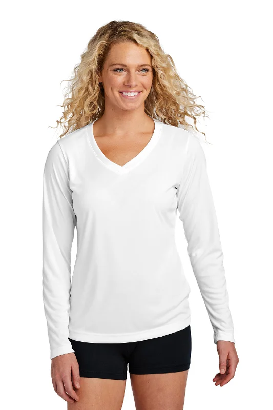 zinc cozy t-shirts -Sport-Tek Womens Competitor Moisture Wicking Long Sleeve V-Neck T-Shirt - White