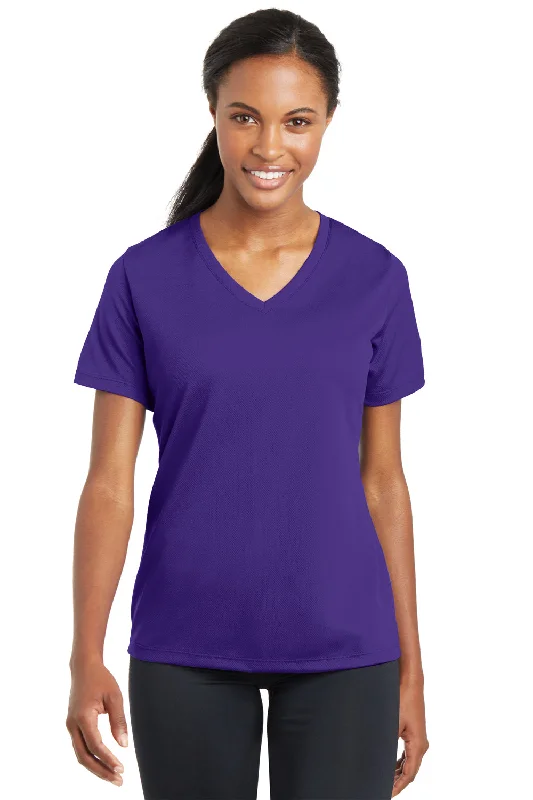 ochre flash t-shirts -Sport-Tek Womens RacerMesh Moisture Wicking Short Sleeve V-Neck T-Shirt - Purple - Closeout