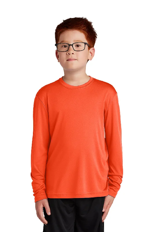 wide scoop t-shirts -Sport-Tek Youth Competitor Moisture Wicking Long Sleeve Crewneck T-Shirt - Neon Orange