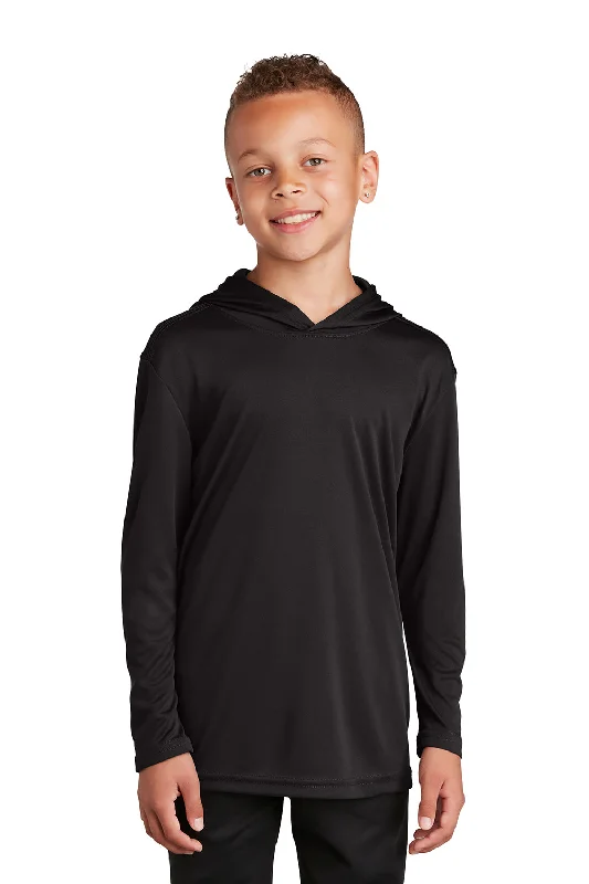 polished casual t-shirts -Sport-Tek Youth Competitor Moisture Wicking Long Sleeve Hooded T-Shirt Hoodie - Black