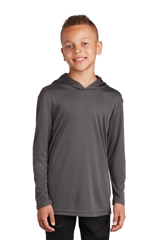 soft slit t-shirts -Sport-Tek Youth Competitor Moisture Wicking Long Sleeve Hooded T-Shirt Hoodie - Iron Grey