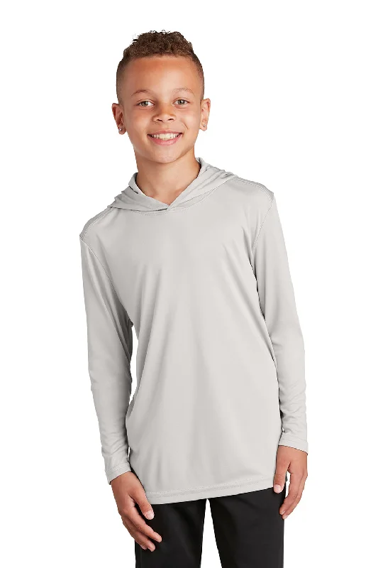 saffron pop t-shirts -Sport-Tek Youth Competitor Moisture Wicking Long Sleeve Hooded T-Shirt Hoodie - Silver Grey