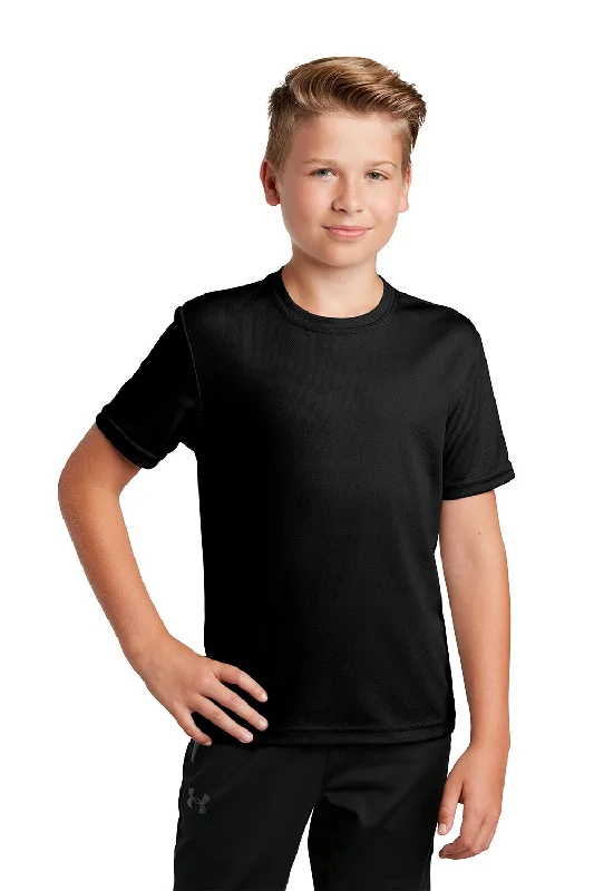 flare stretch t-shirts -Sport-Tek Youth RacerMesh Moisture Wicking Short Sleeve Crewneck T-Shirt - Black