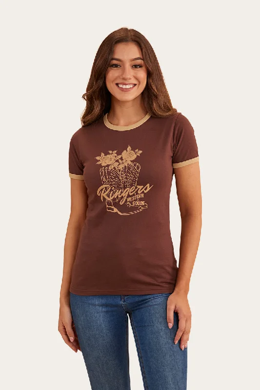 vivid gym t-shirts -Tally Womens Ringer T-Shirt - Chocolate