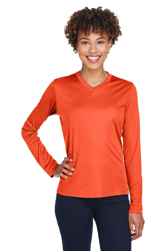 men’s durable t-shirts -Team 365 Womens Zone Performance Moisture Wicking Long Sleeve Crewneck T-Shirt - Orange