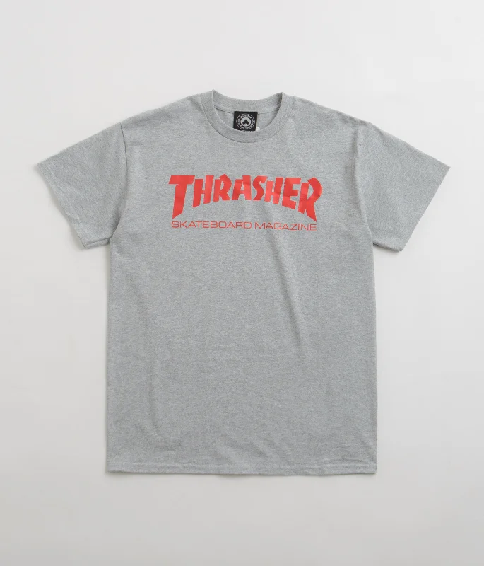 gym stretch t-shirts -Thrasher Skate Mag T-Shirt - Grey / Red