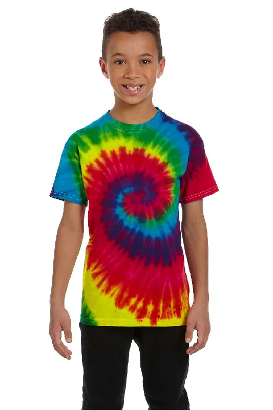 mauve gym t-shirts -Tie-Dye Youth Short Sleeve Crewneck T-Shirt - Reactive Rainbow