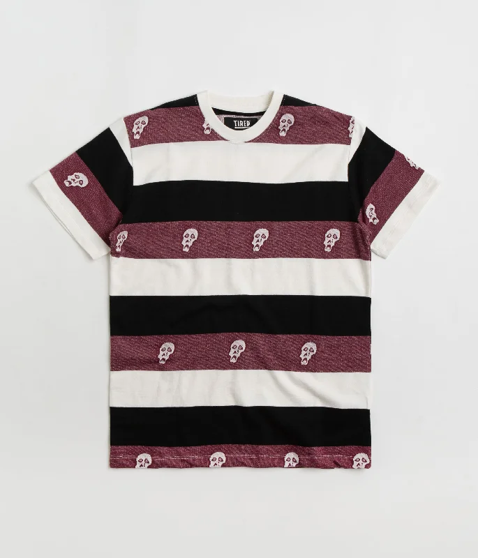 flare burst t-shirts -Tired Sad Skull Striped Jacquard T-Shirt - Burgundy