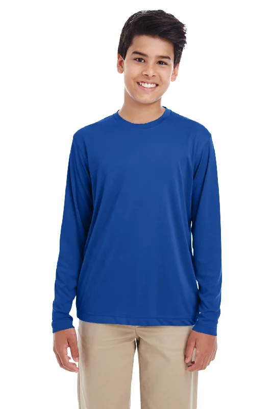 umber burst t-shirts -UltraClub Youth Cool & Dry Performance Moisture Wicking Long Sleeve Crewneck T-Shirt - Royal Blue