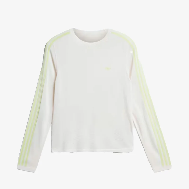 petite gym t-shirts -Adidas Originals | WALES BONNER KNIT LONG SLEEVE TEE  { CHALK WHITE/SEMI FROZEN YELLOW