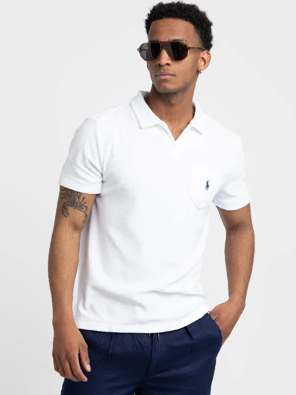 plus burst t-shirts -White Classic Fit Terry Polo Shirt