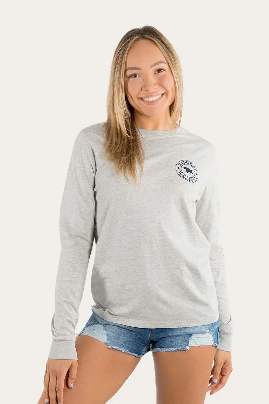 crisp burst t-shirts -Signature Bull Womens Loose Fit Long Sleeve T-Shirt - Grey Marle/Navy