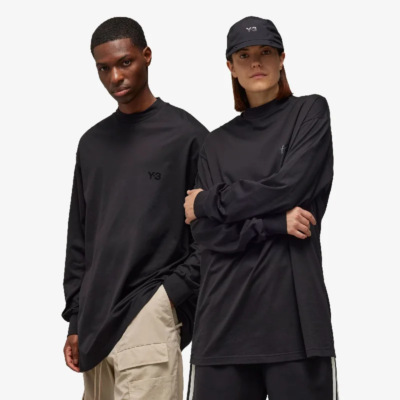 seam trim t-shirts -Y-3 | MOCK NECK TEE { BLACK