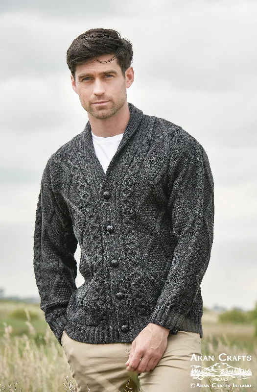 cardigan with tassel piping -Aran - Men's Kerry Cardigan - Charcoal