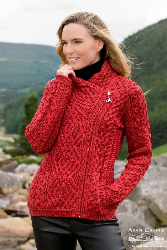 cardigan with twisted piping -Aran - Shannon Cardigan - Cherry