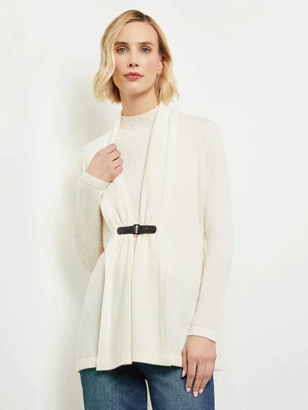 cardigan with draped piping -Buckle Detail Shawl Collar Cashmere Cardigan, Ivory