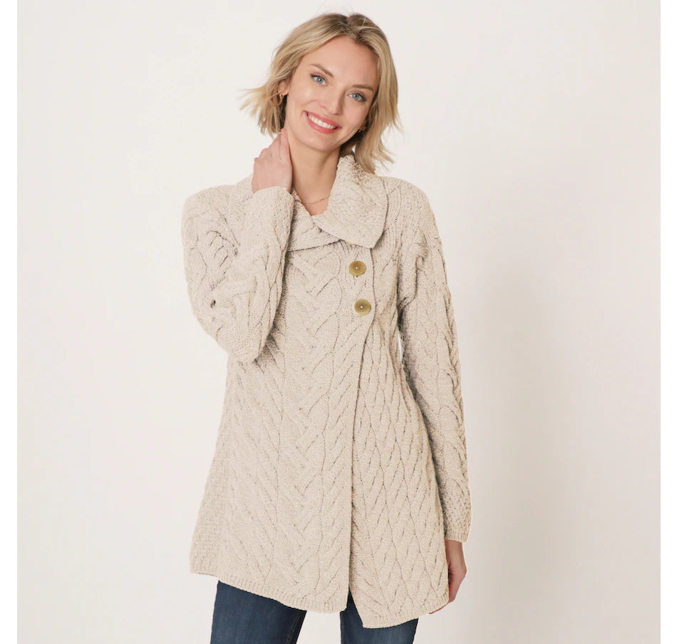 cardigan women dusk ochre -Aran - Buttoned Longline Cardigan - Parsnip