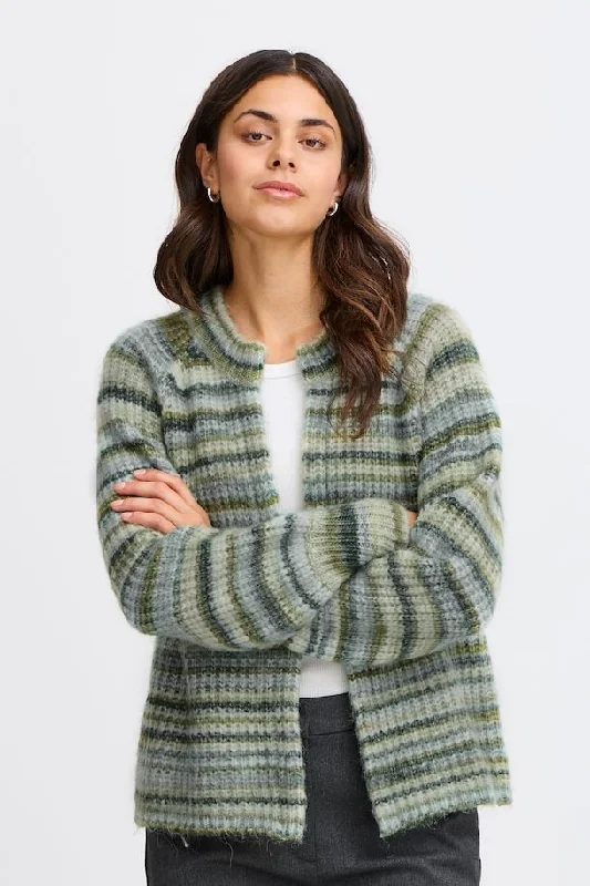 cardigan teens lunar ochre -Fransa  Stripe Cardigan in Green Autumn Mix