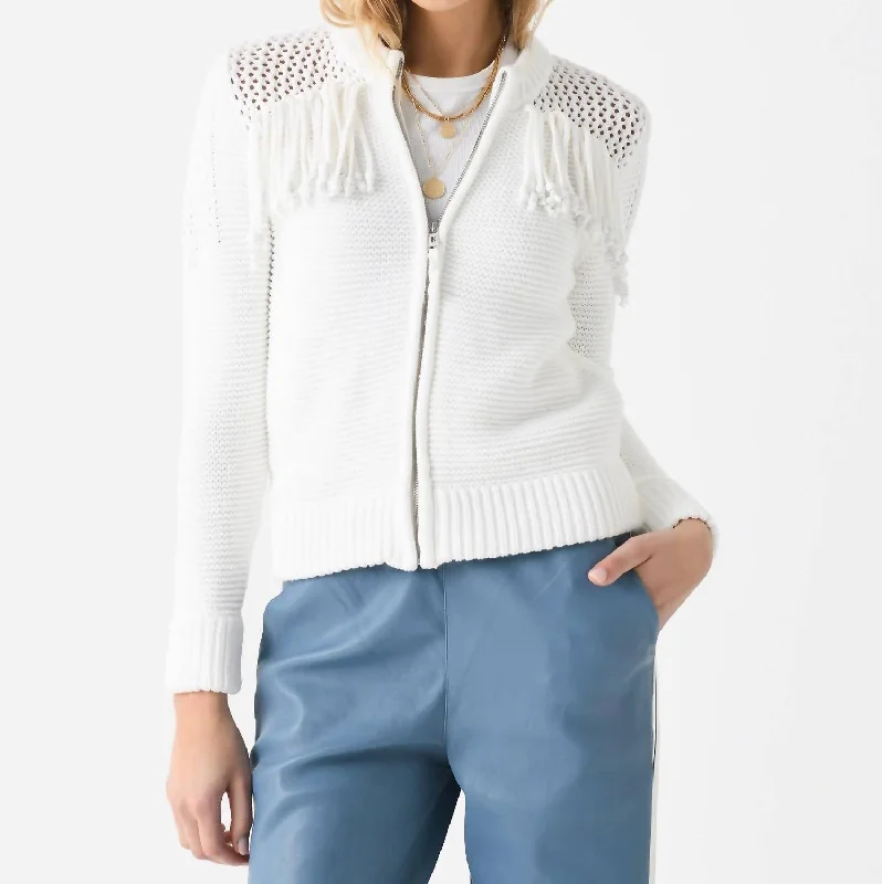 cardigan with ruched piping -Glenda Cardigan In Off White