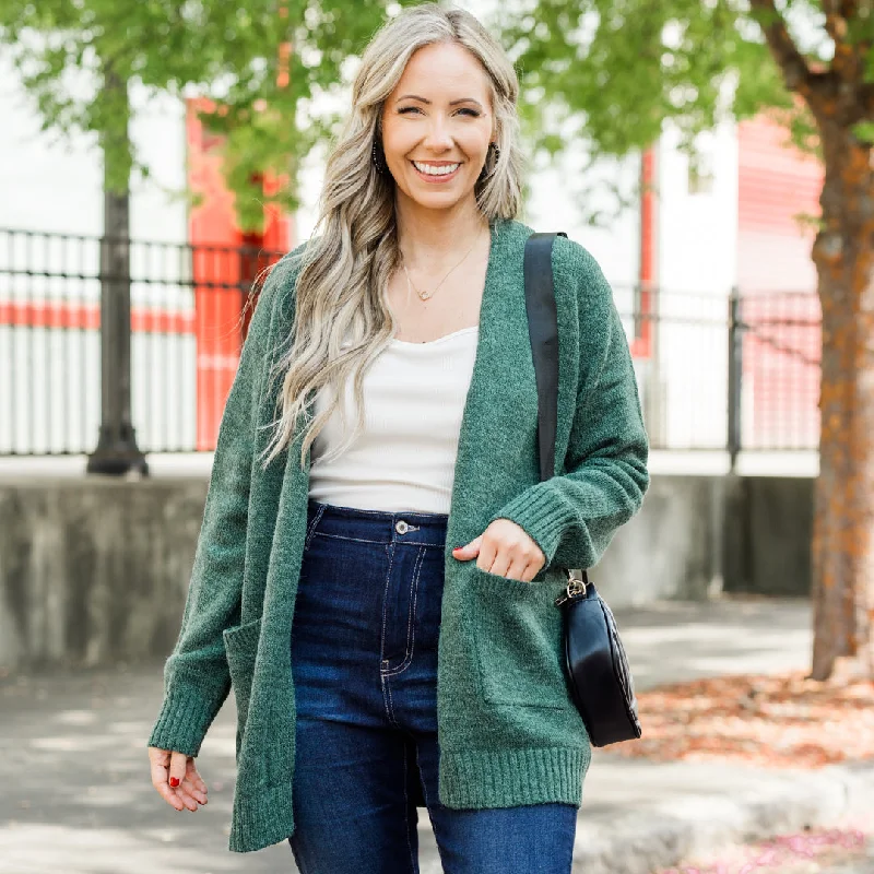 cardigan with horn piping -Go Everywhere Cardigan, Dark Green