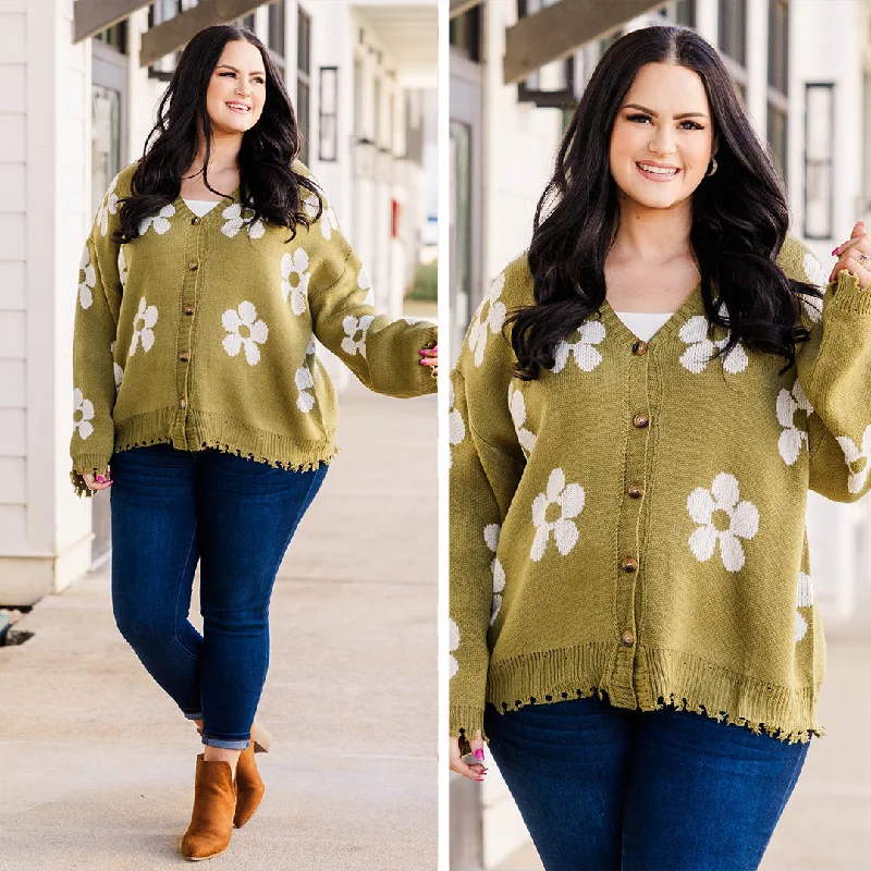 cardigan women desert bloom -Leave Flowers Cardigan, Olive