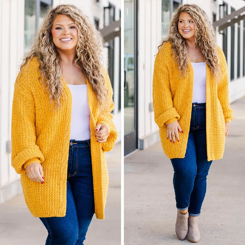 cardigan with lattice trim -Love Quotes Cardigan, Mustard