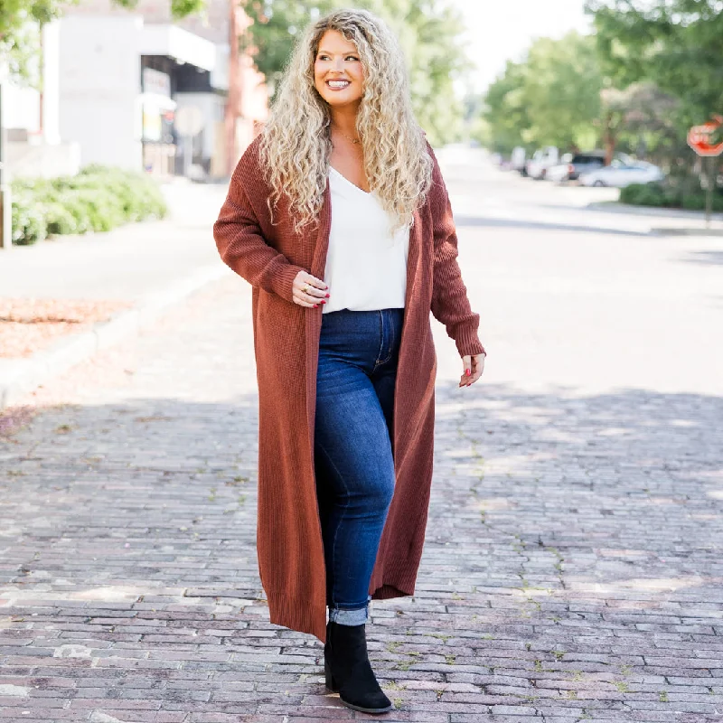 cardigan with shell piping -Maple Leaf Cardigan, Rust