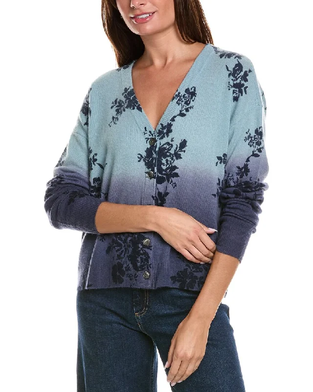 cardigan women dusk sage -Minnie Rose Floral Dip-Dye Cropped Cashmere Cardigan