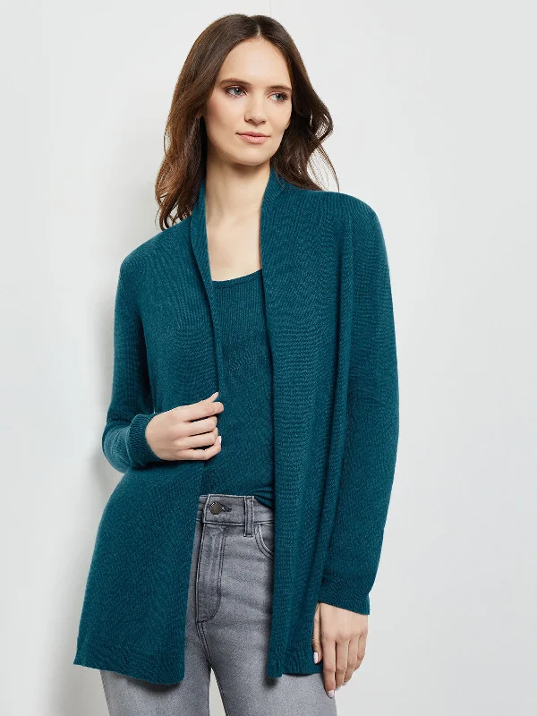 cropped cardigan desert chic -Open Front Cashmere Cardigan, Marine Teal