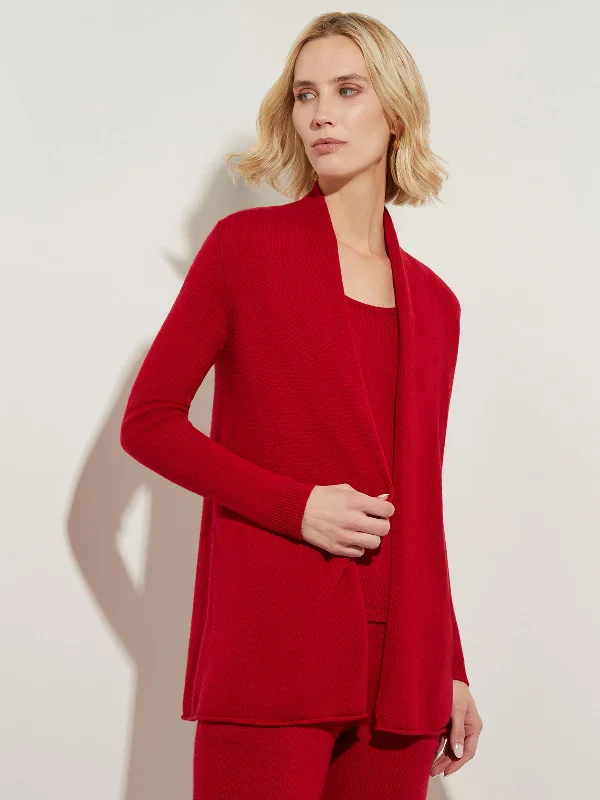 cardigan with ruched studs -Open Front Cashmere Cardigan, Red