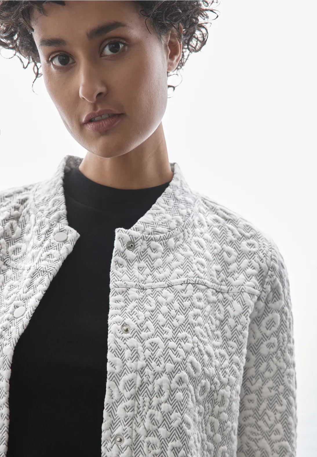 cardigan with lattice piping -Street One Soft textured jacket with Leopard pattern . Grey