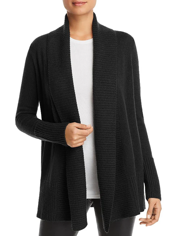 leather-trim cardigan luxe -Womens Cashmere Ribbed Trim Cardigan Sweater