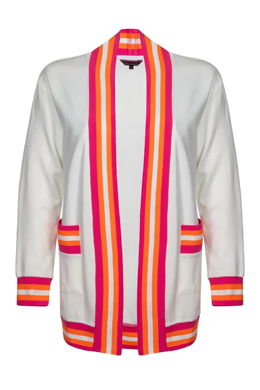 cardigan with sequin piping -Women's Cody Riot Cardigan In White/pink/orange