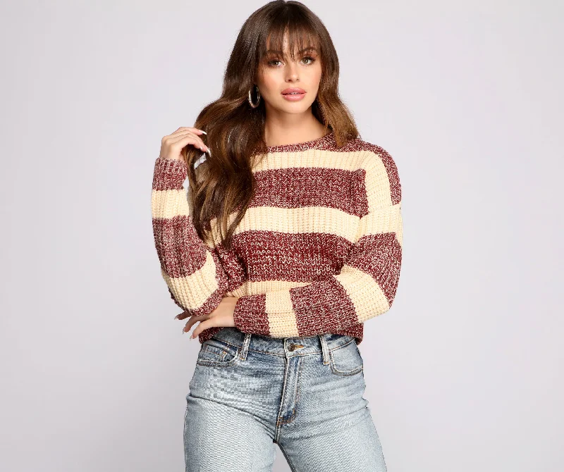 pullover sweater teens lunar ochre -All About The Stripes Cropped Sweater