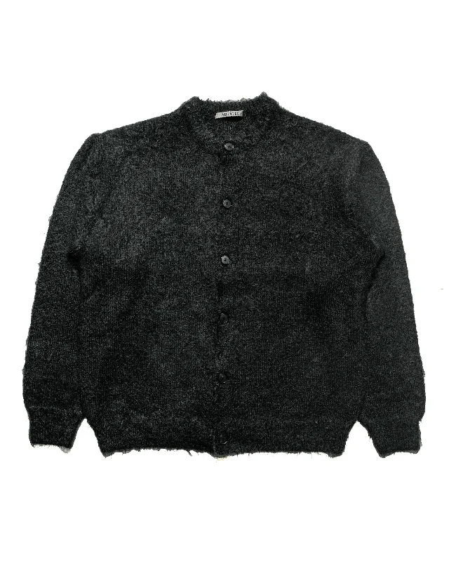 cropped cardigan festival chic -Auralee Brushed Super Kid Mohair Knit Cardigan Ink Black