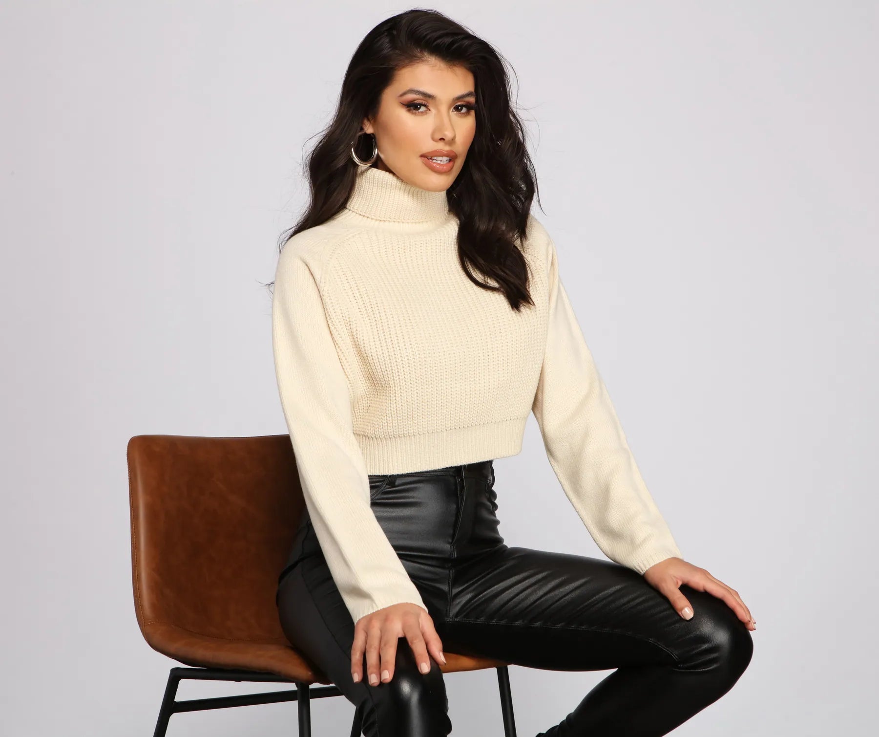 clove pullover sweater rich glow -Basic Ribbed Knit Turtle Neck Sweater