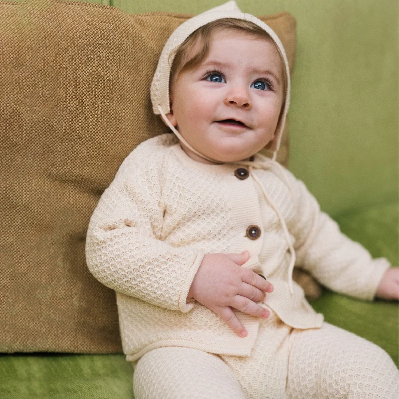 cardigan with metallic fringe -Baby Cotton Cloud Cardigan - Milk