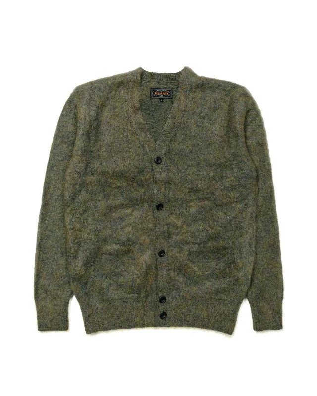 silk-cotton cardigan airy -Beams Plus Cardigan Stretch Mohair Green