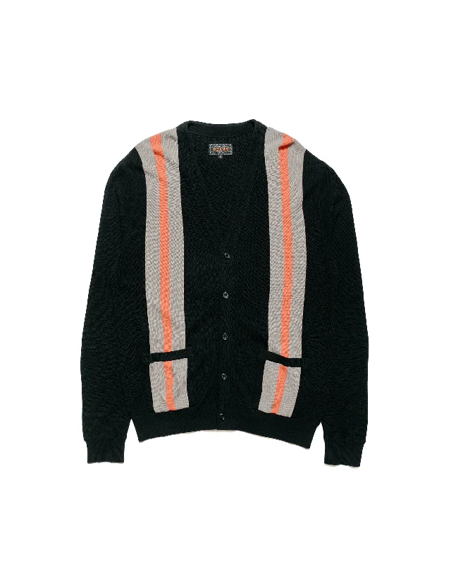 boucle-silk cardigan fuzzy -Beams Plus Cardigan Stripe Black