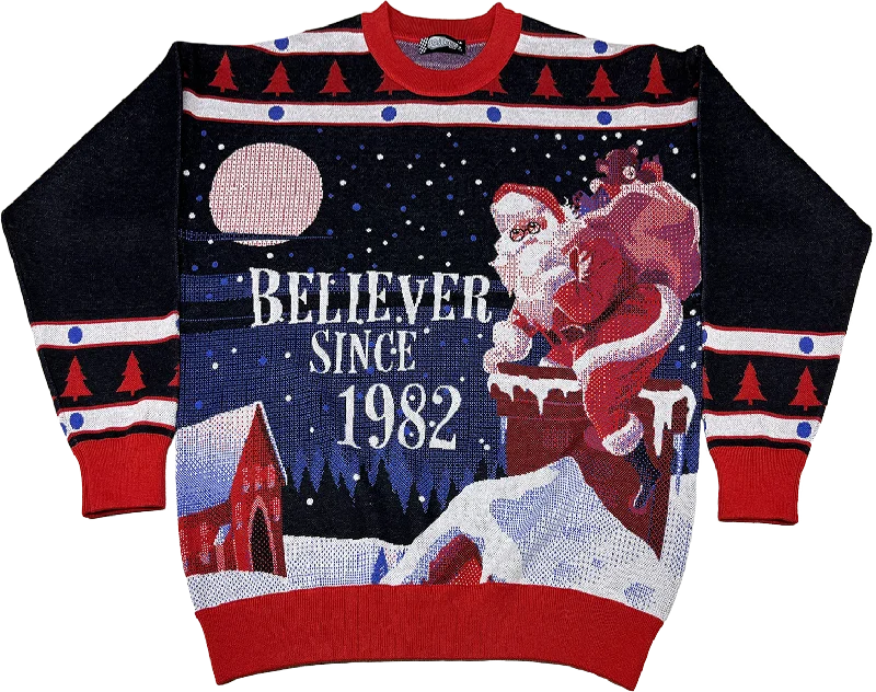 pullover sweater women misty sage -Believer Since 1982 Knitted Christmas Sweater