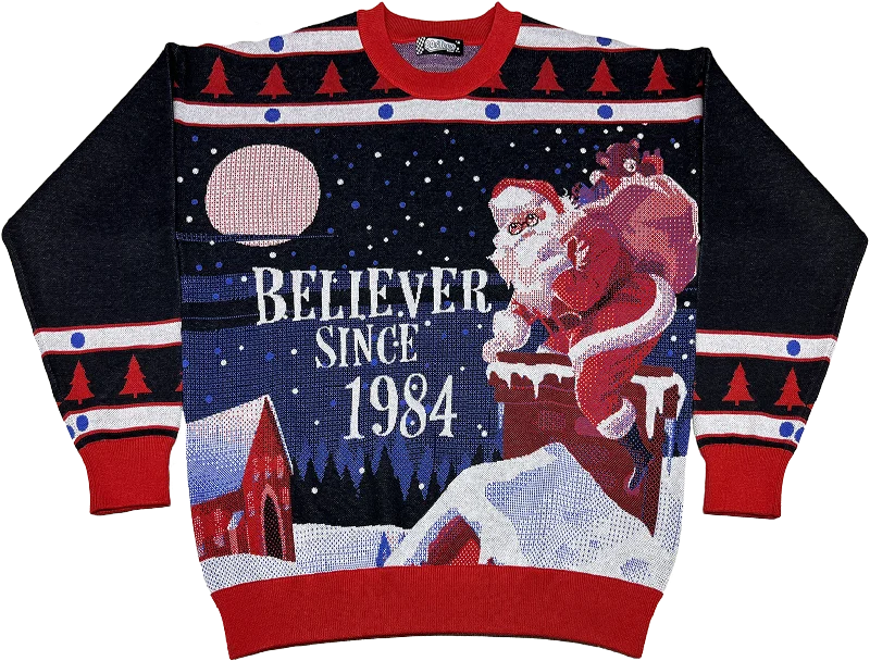 pullover sweater with scalloped hem -Believer Since 1984 Knitted Christmas Sweater