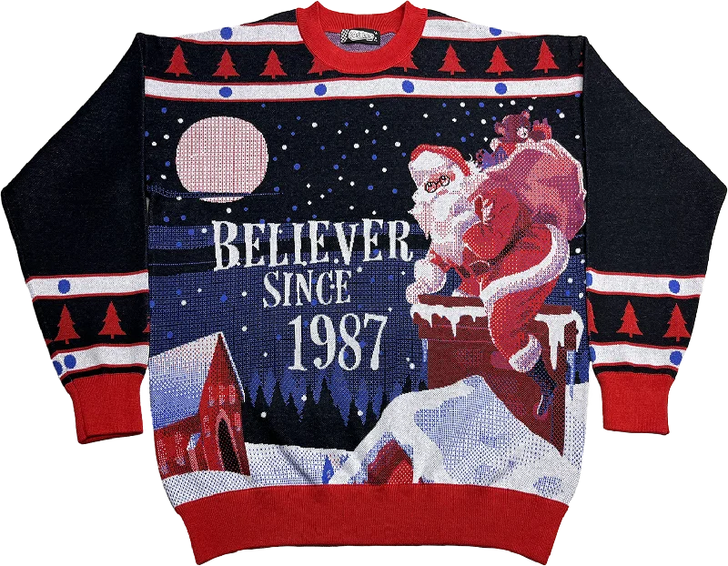 pullover sweater with lattice hem -Believer Since 1987 Knitted Christmas Sweater