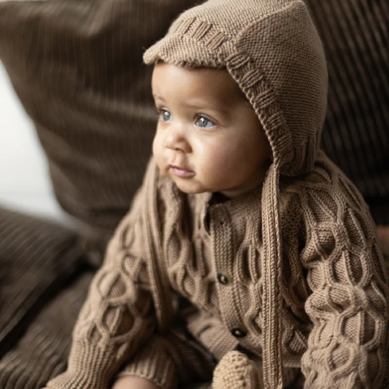 cardigan with tassel piping -Baby & Kids Merino Wool Flo Cardigan - Camel