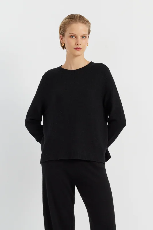 mosaic-ramie pullover sweater bold -Black Cashmere Boxy Sweater